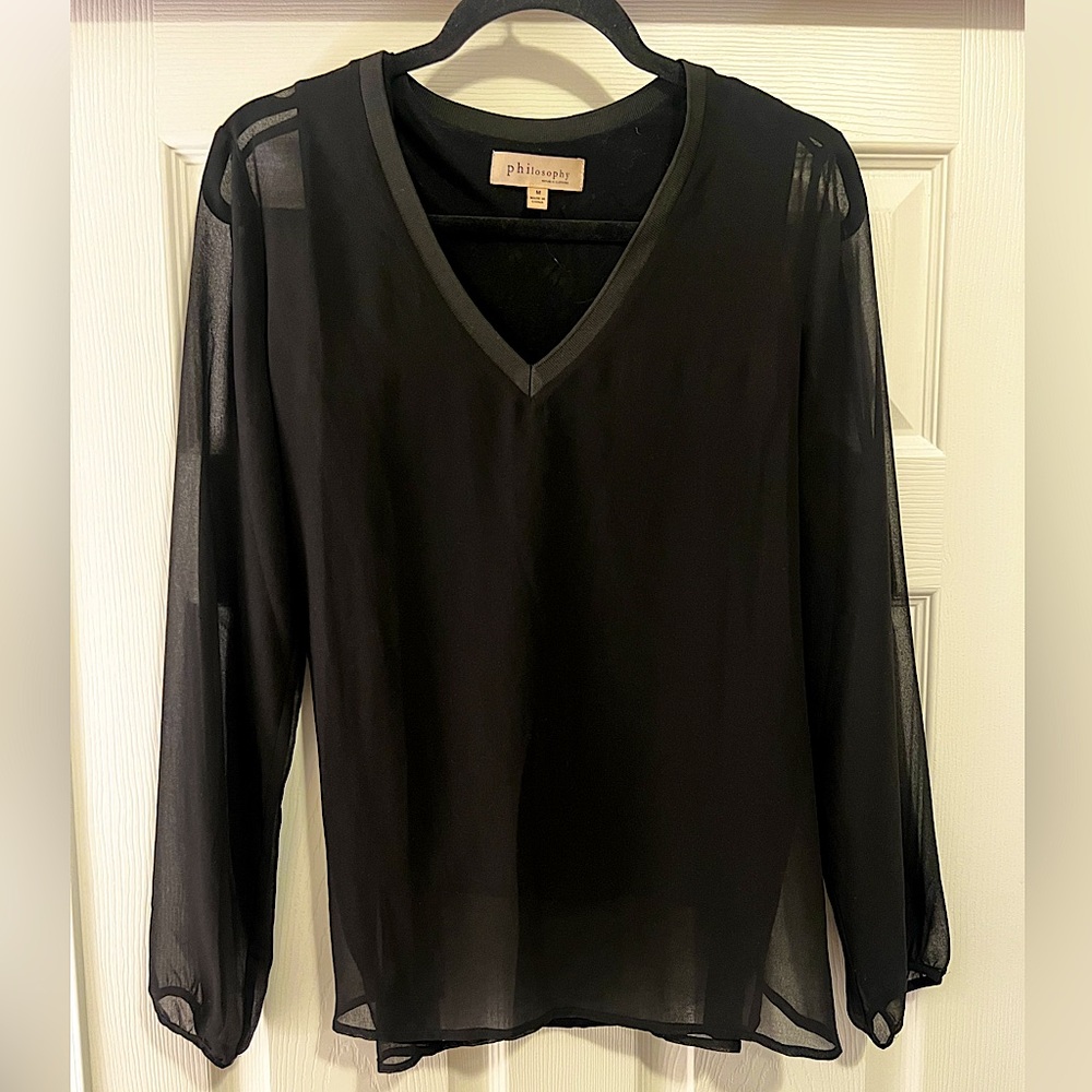Medium Philosophy long sheer sleeve black blouse